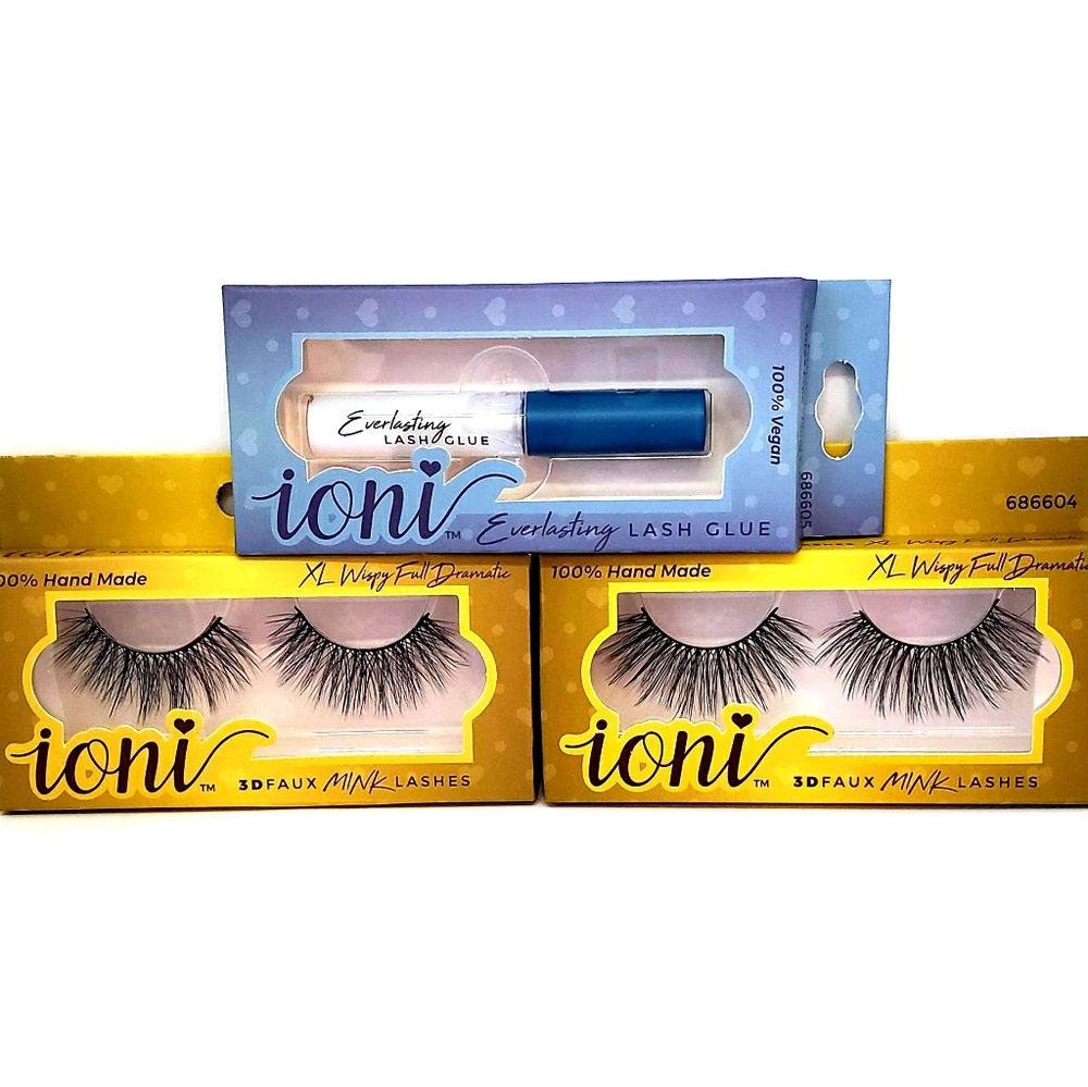 Ioni 3D Faux Mink Lashes Set of Two & Lash Glue